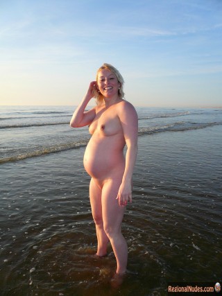 Pregnant Dutch Nudist Woman in the Sea