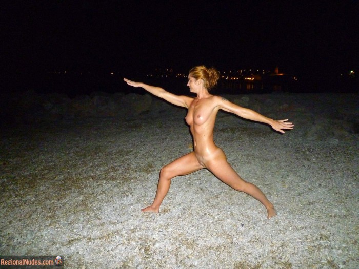 Czech Nudist Exercising on the Beach