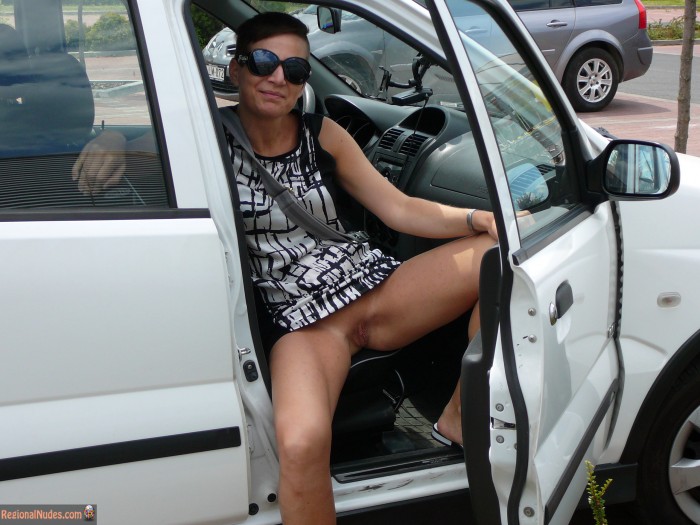 Hungarian Woman Exposing Pussy in Car Open Door