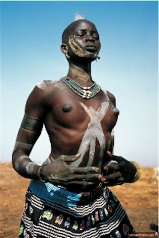 Black African Ethnic Tribe Woman Topless from Sudan