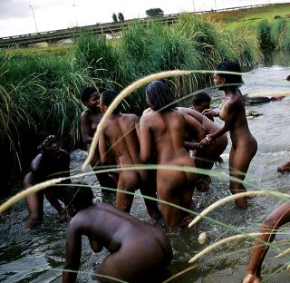 Many Swazi Nudists Bathing Naked in the River