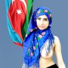 Topless Azerbaijan Woman Covered Head with Flag