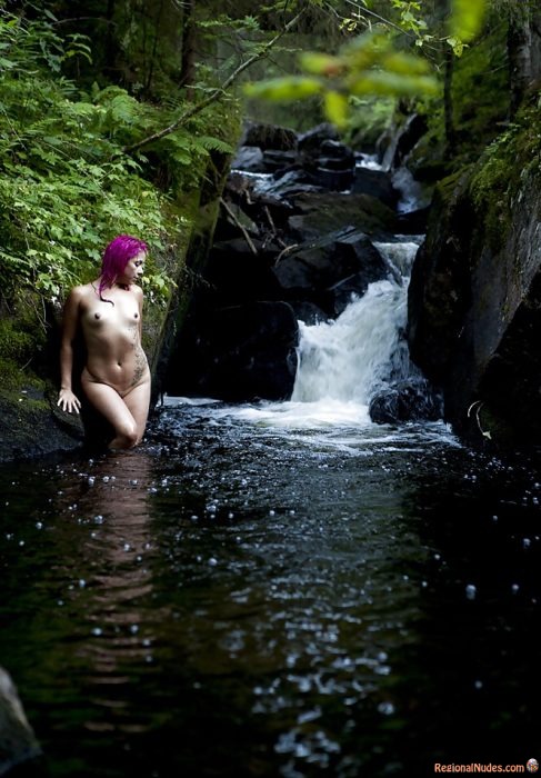Norwegian Nudist in the Cold River
